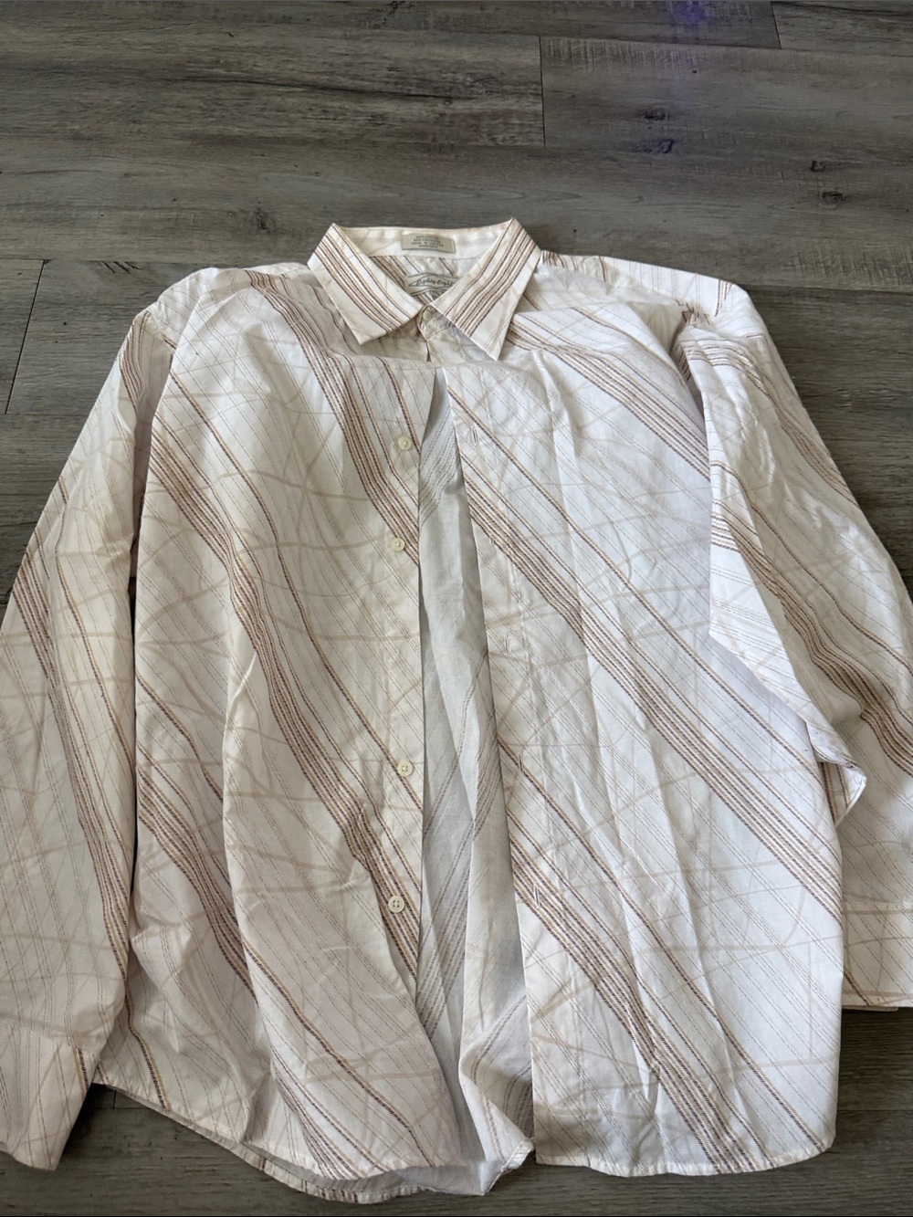 Eighty Eight Men's White Shirt with Brown Diagonal Stripe Pattern